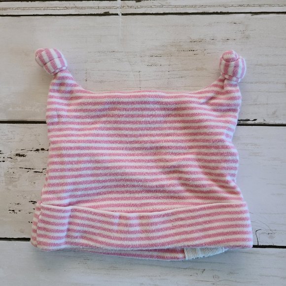 ♡ 5/$20 - Pure Patch Girl's Pink Stripped 100% Organic Cotton Beanie Hat - Picture 2 of 4